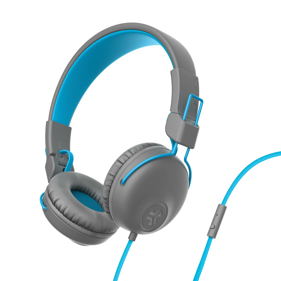 JLab Studio Wired On-Ear Headphones, Gray/Blue